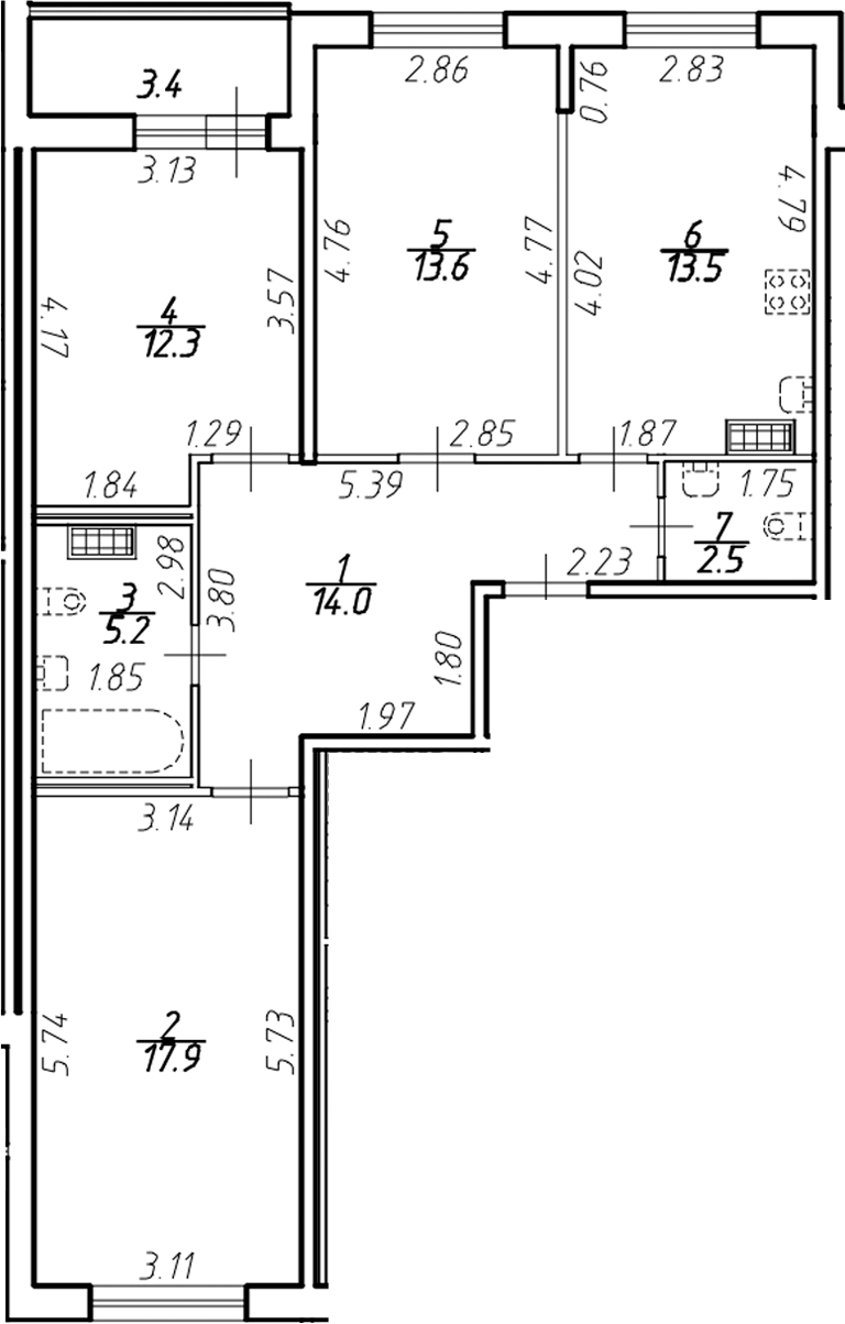 Планировка — Ингрия Лэнд, 3-комн., 79 м²