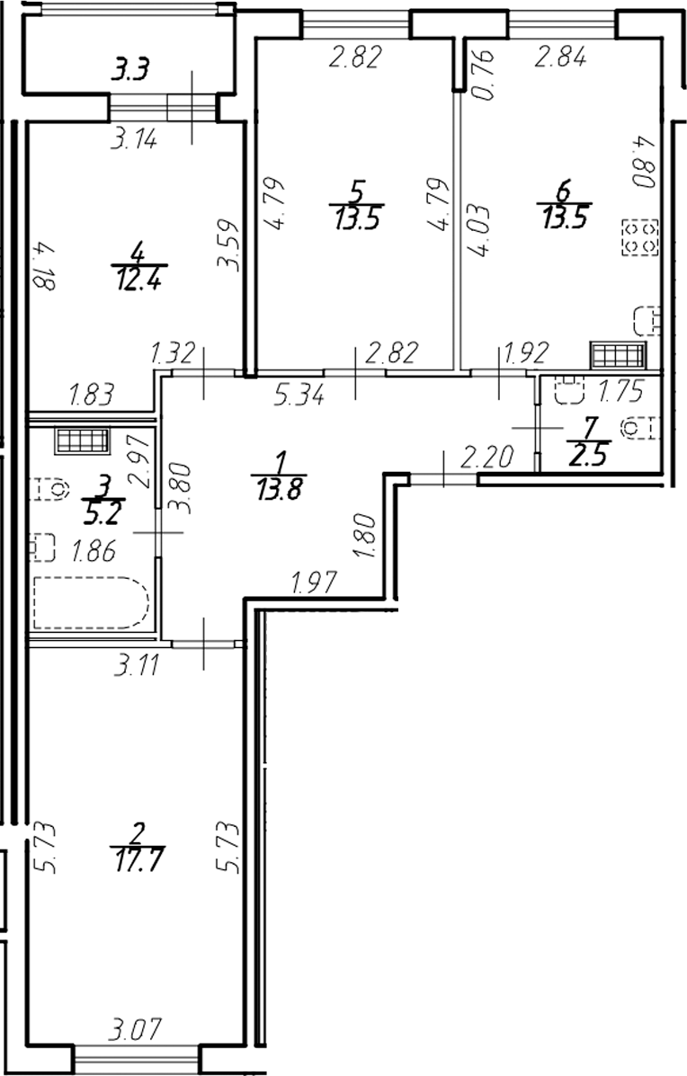 Планировка — Ингрия Лэнд, 3-комн., 79 м²