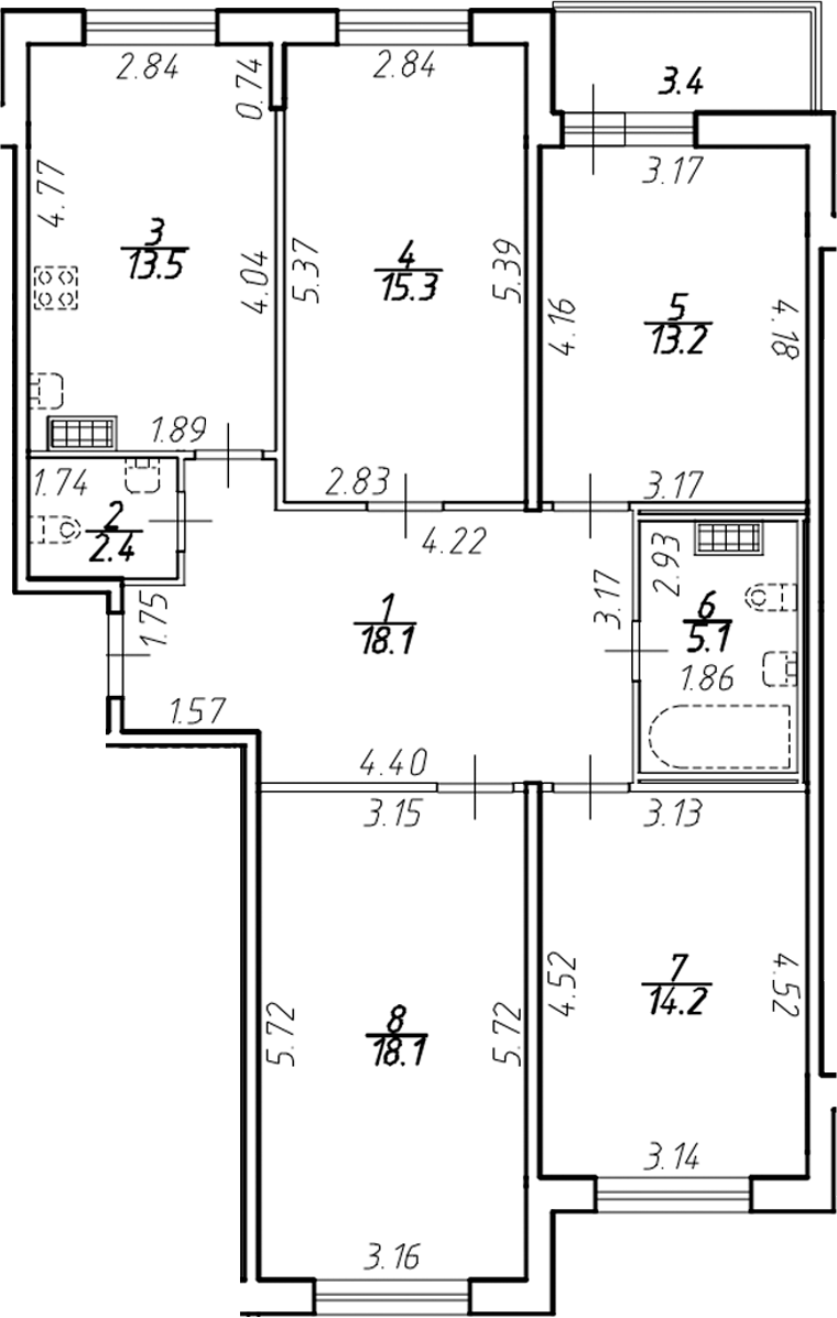 Планировка — Ингрия Лэнд, 4-комн., 99 м²