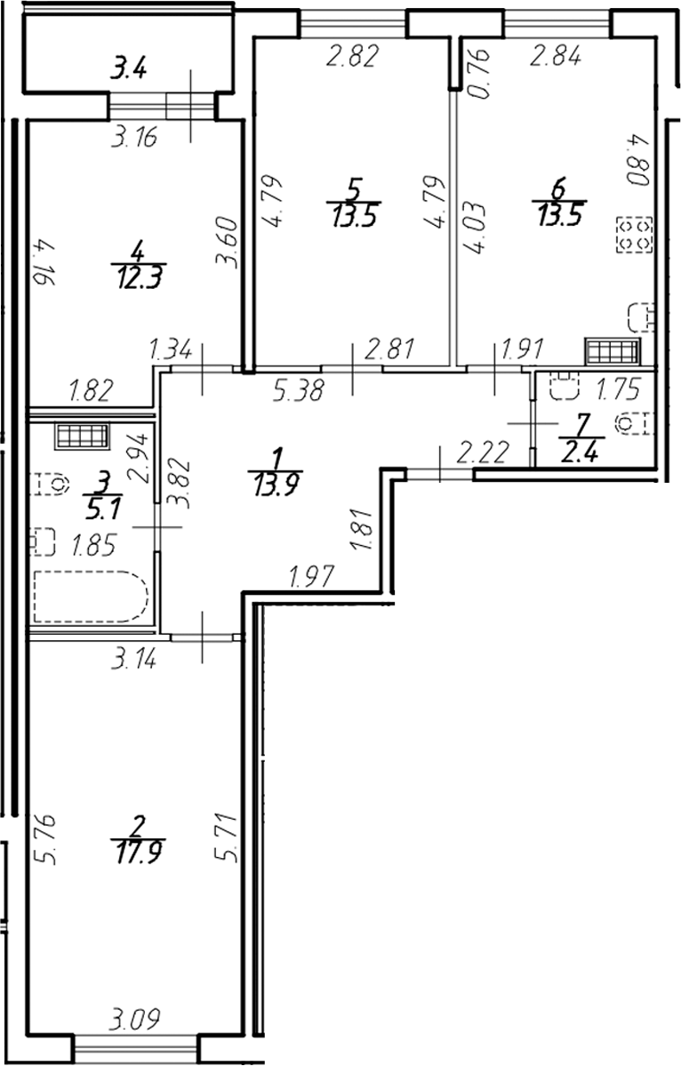 Планировка — Ингрия Лэнд, 3-комн., 79 м²
