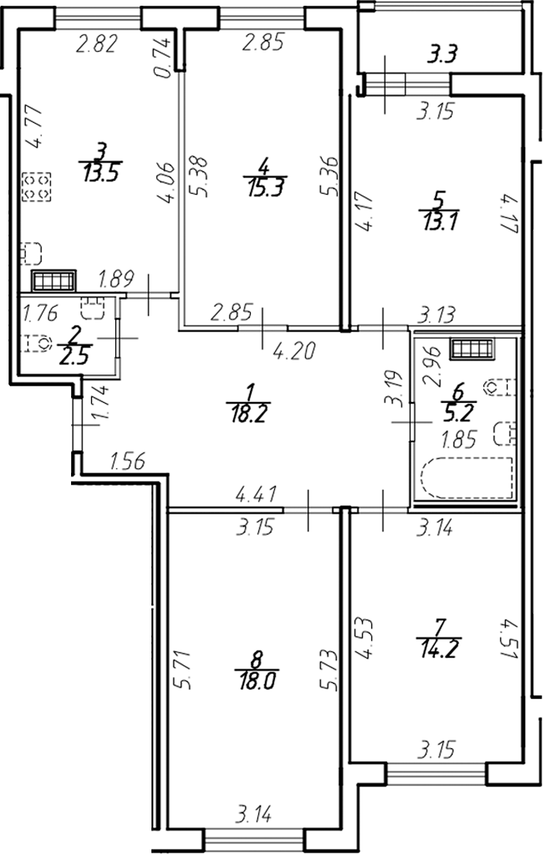 Планировка — Ингрия Лэнд, 4-комн., 99 м²