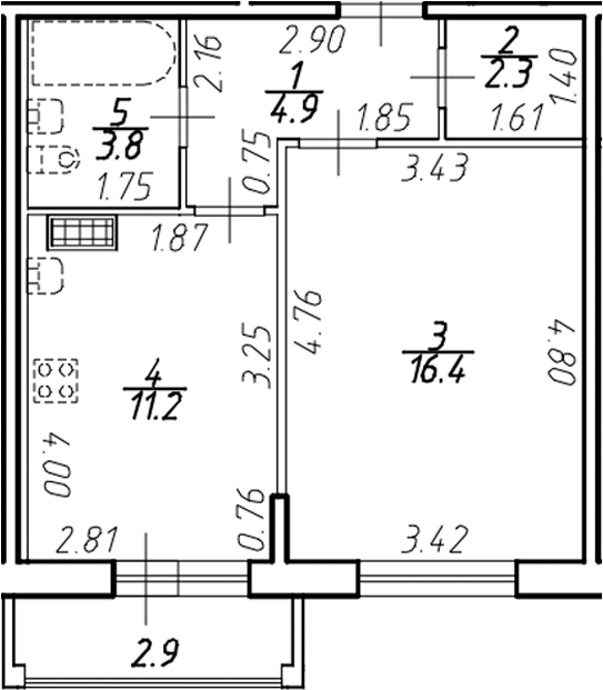 Планировка — Ингрия Лэнд, 1-комн., 38 м²