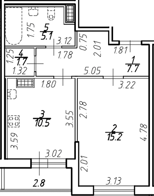 Планировка — Ингрия Лэнд, 1-комн., 40 м²