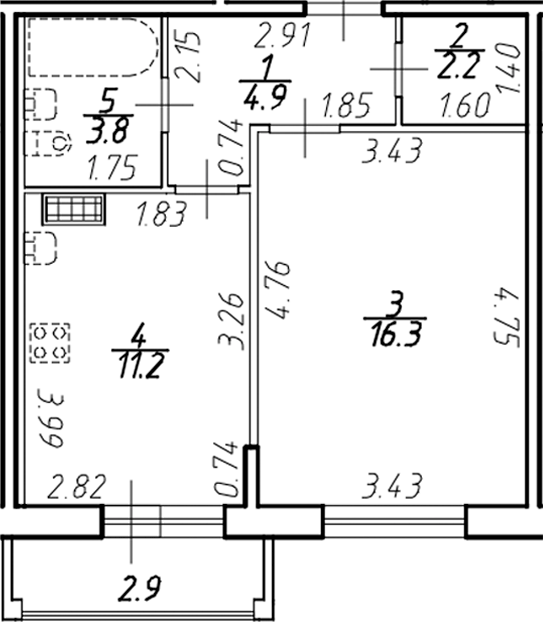 Планировка — Ингрия Лэнд, 1-комн., 38 м²