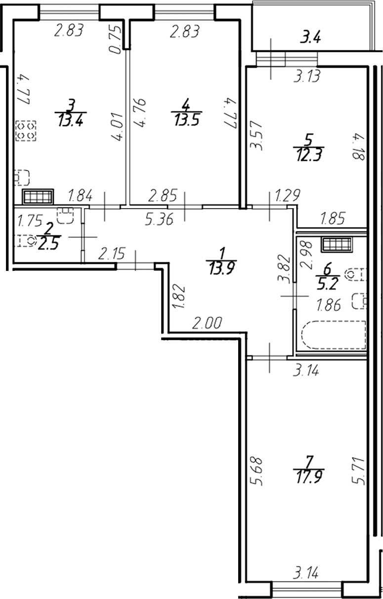 Планировка — Ингрия Лэнд, 3-комн., 79 м²
