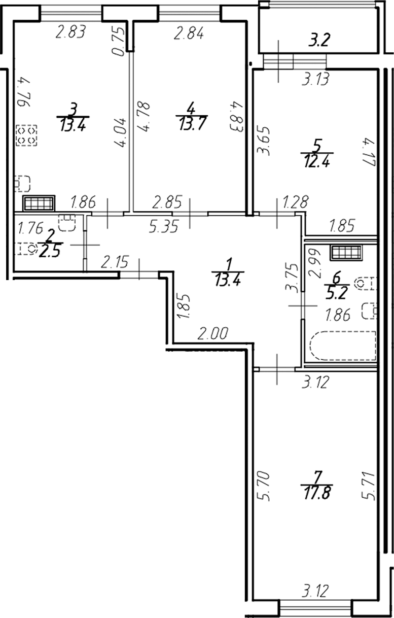 Планировка — Ингрия Лэнд, 3-комн., 79 м²