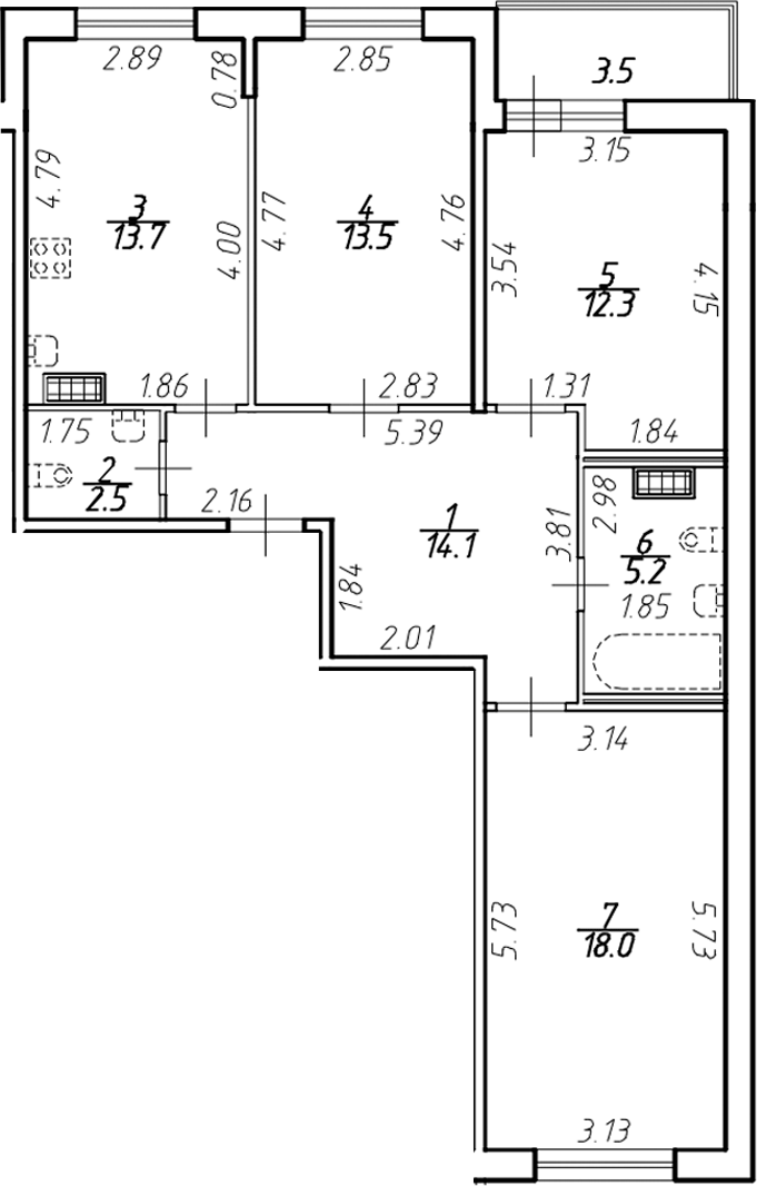 Планировка — Ингрия Лэнд, 3-комн., 79 м²
