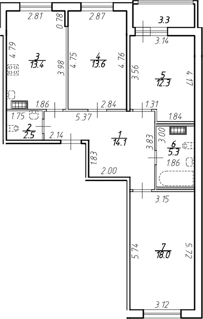 Планировка — Ингрия Лэнд, 3-комн., 79 м²