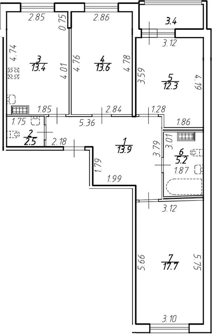 Планировка — Ингрия Лэнд, 3-комн., 79 м²