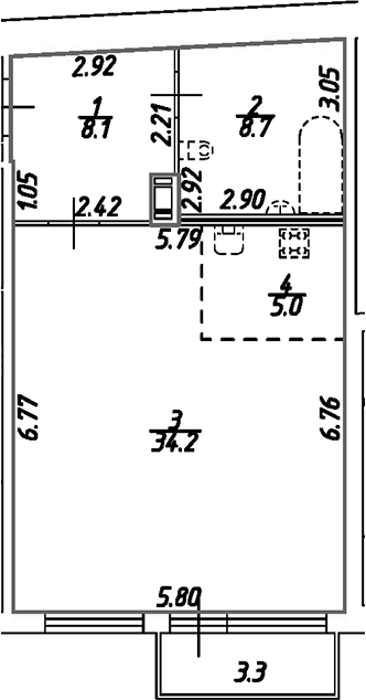 Планировка — Дом на Бронницкой, Студия, 56 м²
