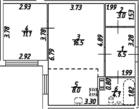 Планировка — Дом на Бронницкой, 2-комн., 49 м²