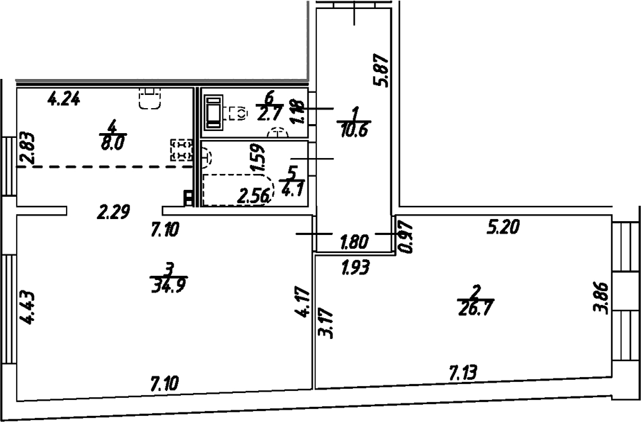Планировка — Дом на Бронницкой, 2-комн., 87 м²