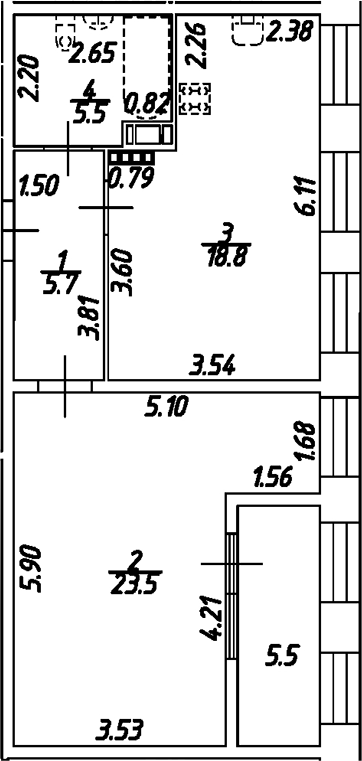 Планировка — Дом на Бронницкой, 2-комн., 54 м²