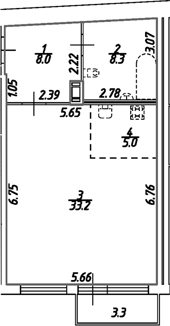 Планировка — Дом на Бронницкой, Студия, 55 м²