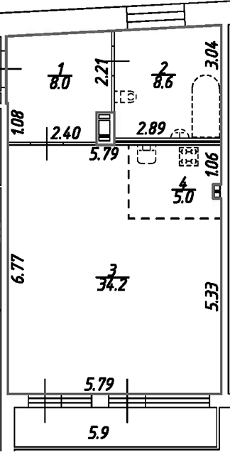 Планировка — Дом на Бронницкой, Студия, 56 м²