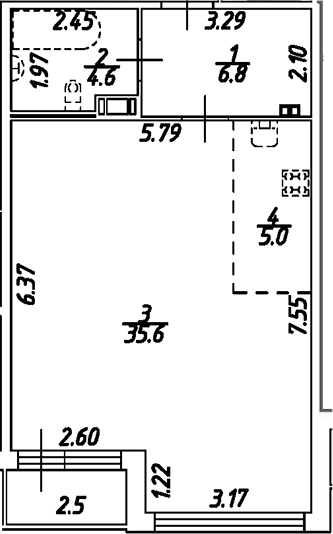 Планировка — Дом на Бронницкой, Студия, 52 м²