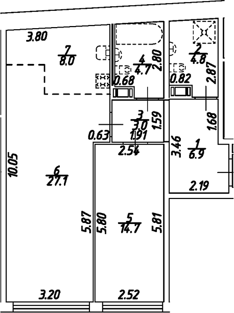 Планировка — Дом на Бронницкой, 2-комн., 69 м²