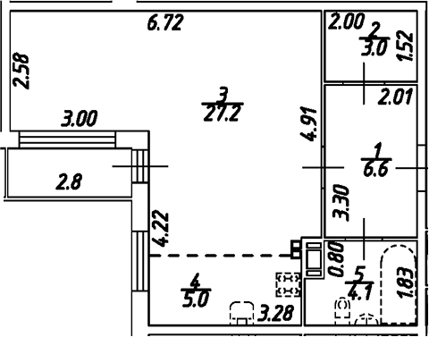 Планировка — Дом на Бронницкой, Студия, 46 м²