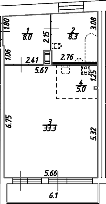 Планировка — Дом на Бронницкой, Студия, 55 м²