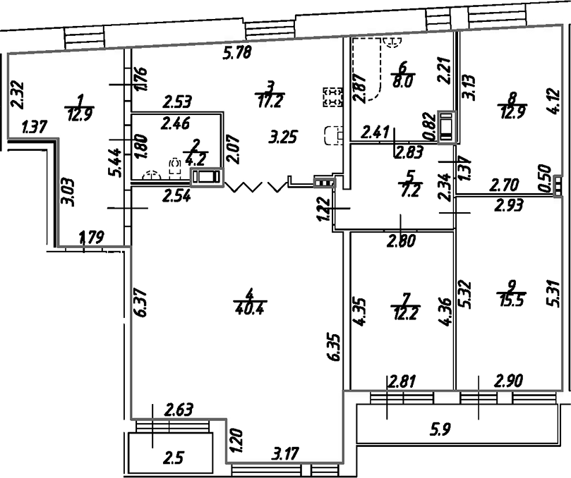 Планировка — Дом на Бронницкой, 5-комн., 131 м²