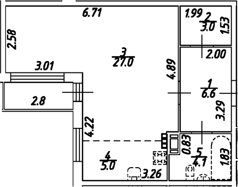 Планировка — Дом на Бронницкой, Студия, 46 м²
