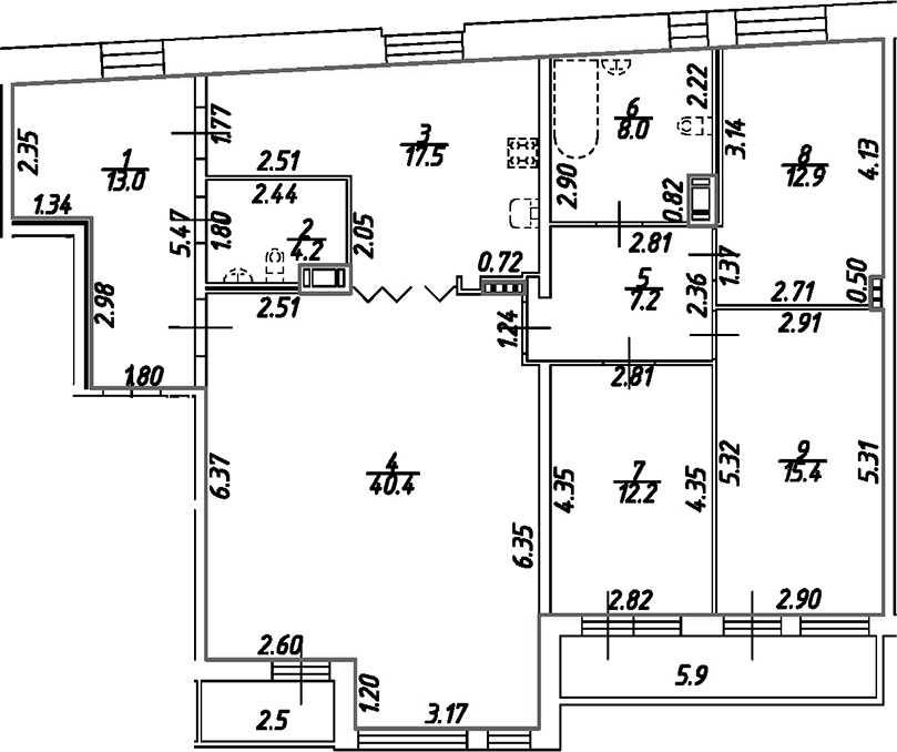 Планировка — Дом на Бронницкой, 5-комн., 131 м²