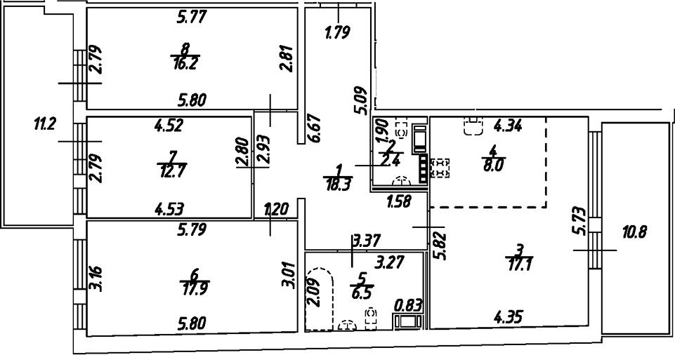 Планировка — Дом на Бронницкой, 4-комн., 99 м²