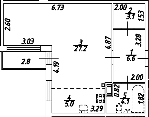 Планировка — Дом на Бронницкой, Студия, 46 м²