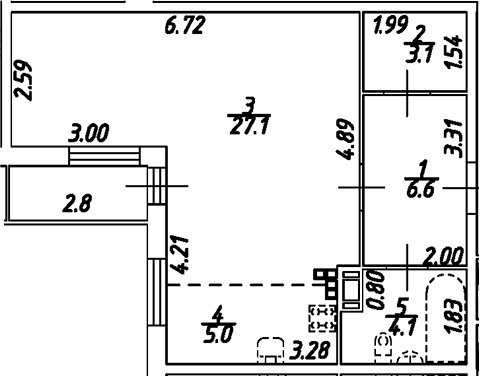 Планировка — Дом на Бронницкой, Студия, 46 м²
