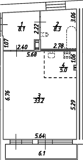 Планировка — Дом на Бронницкой, Студия, 55 м²