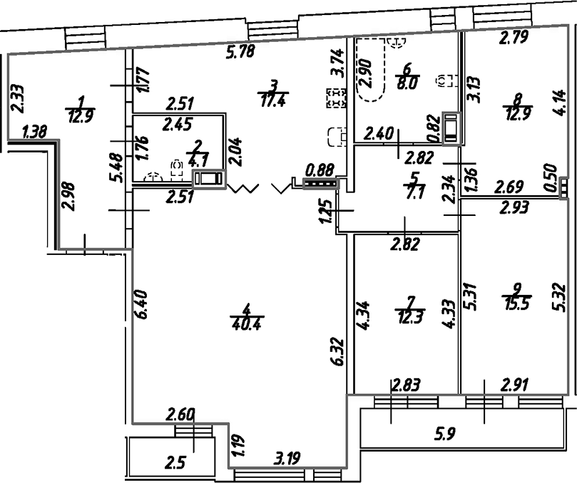 Планировка — Дом на Бронницкой, 5-комн., 131 м²