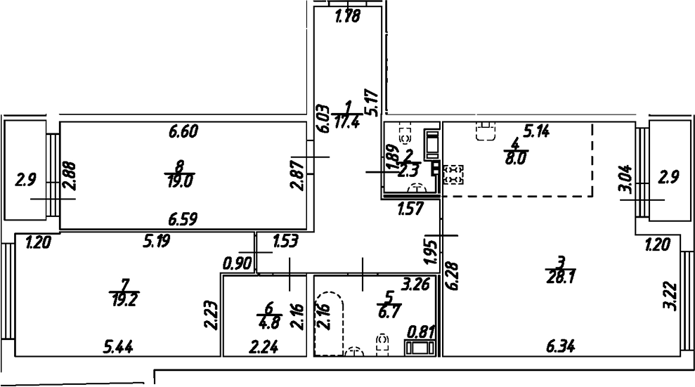 Планировка — Дом на Бронницкой, 3-комн., 106 м²