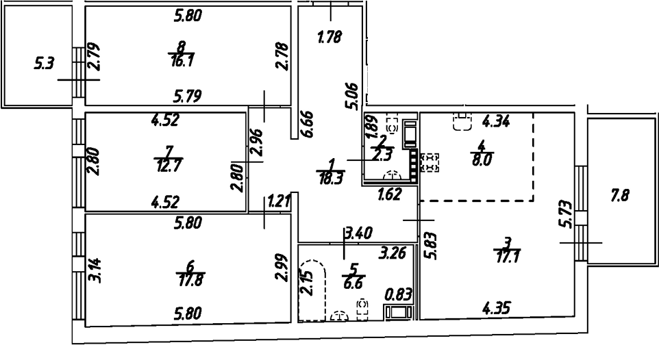 Планировка — Дом на Бронницкой, 4-комн., 99 м²