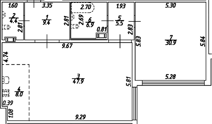 Планировка — Дом на Бронницкой, 2-комн., 113 м²