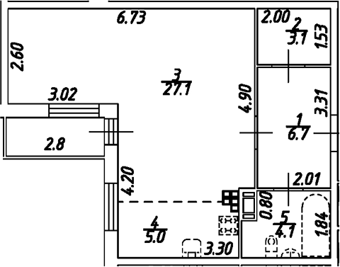 Планировка — Дом на Бронницкой, Студия, 46 м²