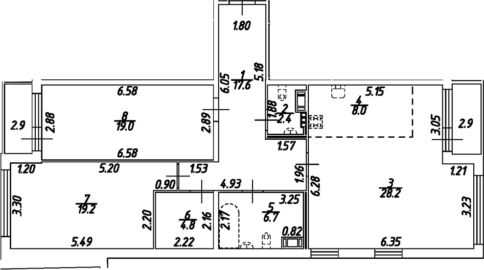 Планировка — Дом на Бронницкой, 3-комн., 106 м²