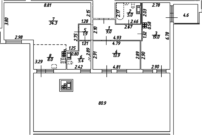 Планировка — Дом на Бронницкой, 3-комн., 97 м²