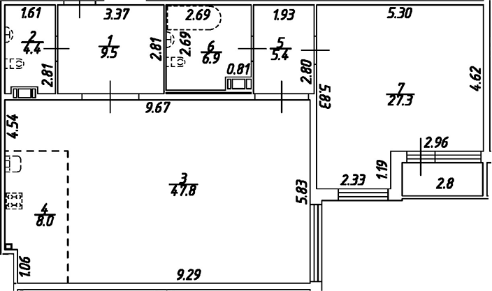 Планировка — Дом на Бронницкой, 2-комн., 109 м²