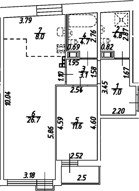 Планировка — Дом на Бронницкой, 2-комн., 66 м²