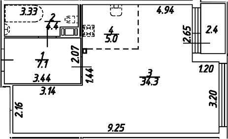 Планировка — Дом на Бронницкой, Студия, 51 м²