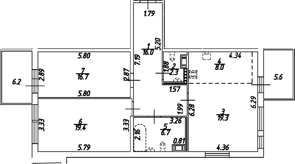 Планировка — Дом на Бронницкой, 3-комн., 88 м²