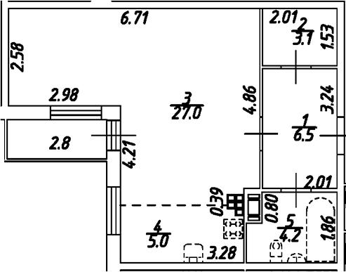 Планировка — Дом на Бронницкой, Студия, 46 м²