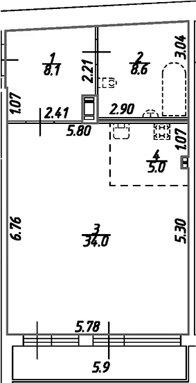 Планировка — Дом на Бронницкой, Студия, 56 м²