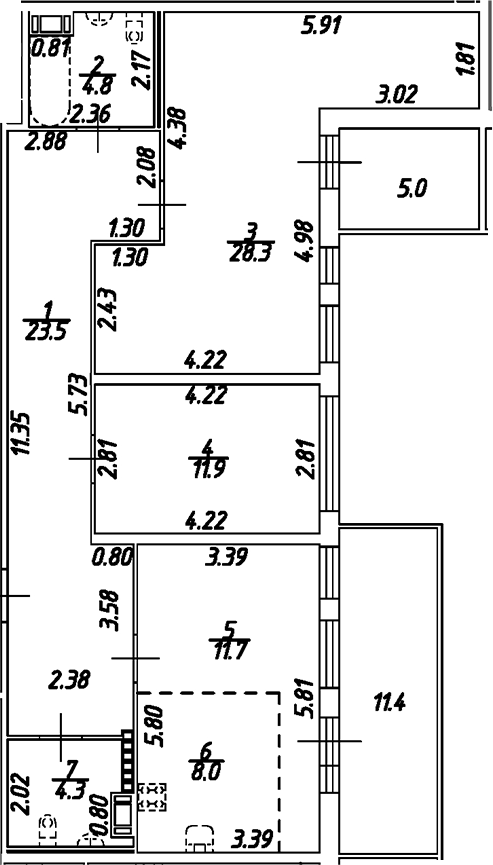 Планировка — Дом на Бронницкой, 3-комн., 93 м²
