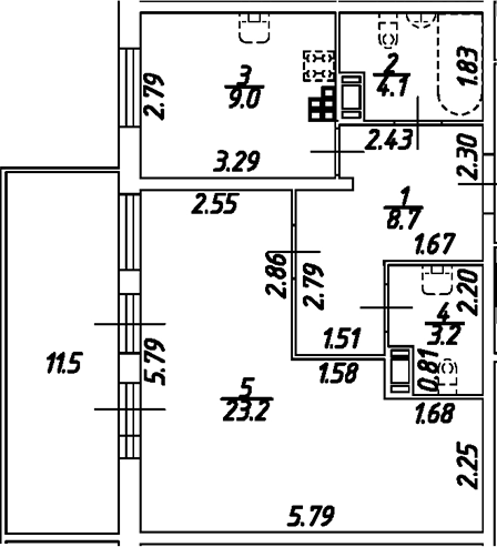 Планировка — Дом на Бронницкой, 1-комн., 48 м²