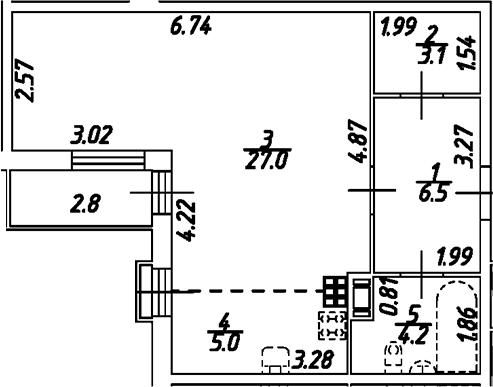 Планировка — Дом на Бронницкой, Студия, 46 м²