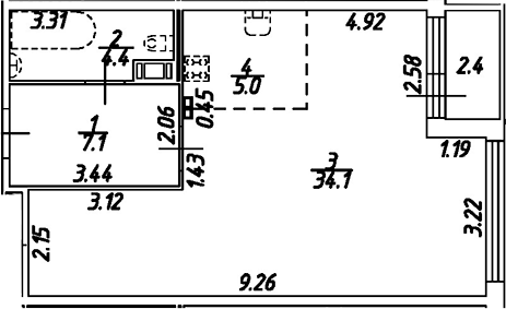 Планировка — Дом на Бронницкой, Студия, 51 м²