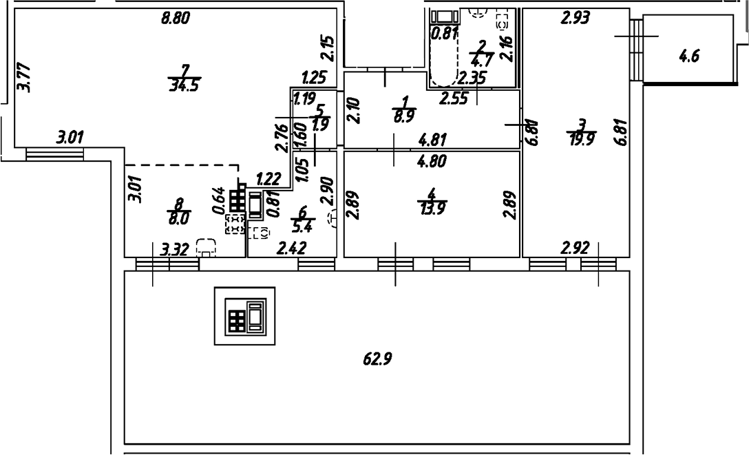Планировка — Дом на Бронницкой, 3-комн., 97 м²