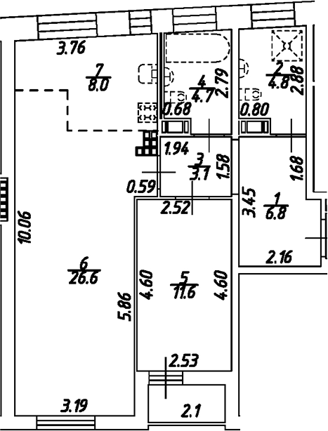 Планировка — Дом на Бронницкой, 2-комн., 66 м²