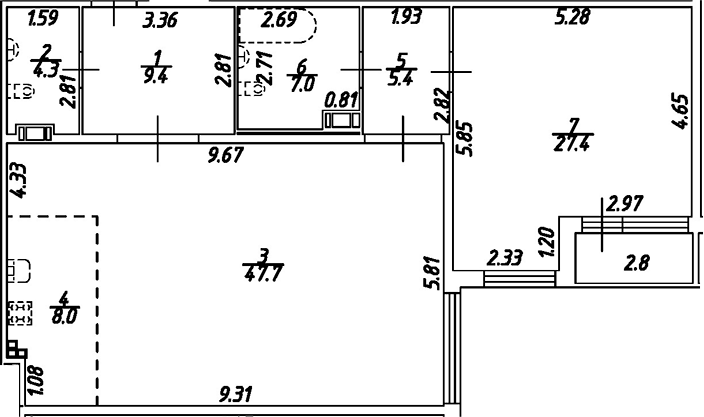 Планировка — Дом на Бронницкой, 2-комн., 109 м²